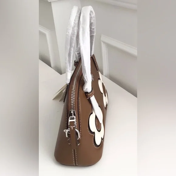 Tory Burch Emerson Dome Satchel Crossbody Bag Floral Applique NWT In Pac Leather - Picture 4 of 13